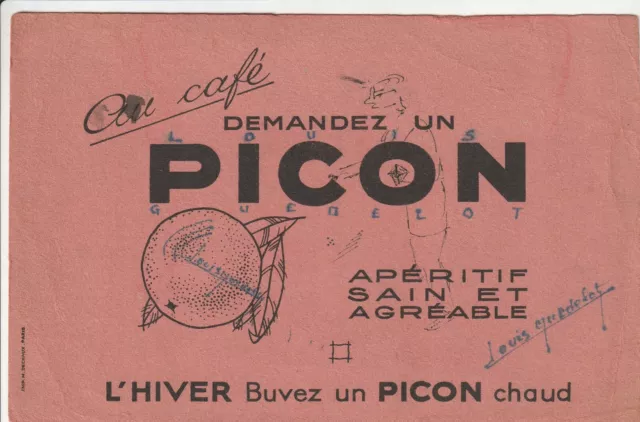 V8 Ancien  Buvard Au Café demandez un PICON apéritif sain et agréable L'Hiver bu
