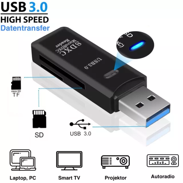 USB 3.0 Kartenleser Kartenlesegerät USB Stick Card Reader Micro SD XC Adapter