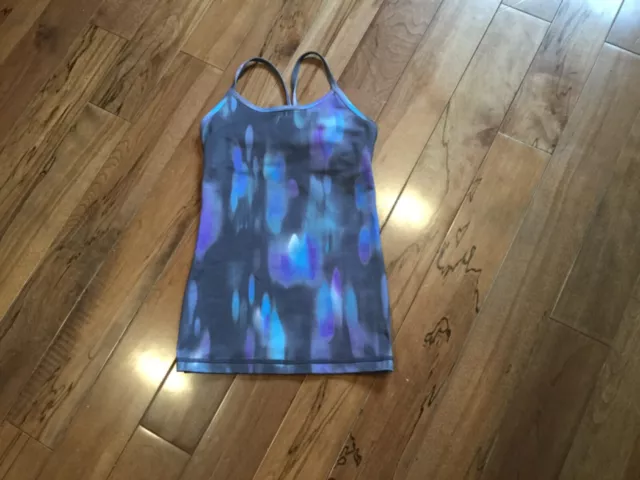 LULULEMON IVIVVA Girls tumblin tank in wicked streaks coal kayak blue size 7