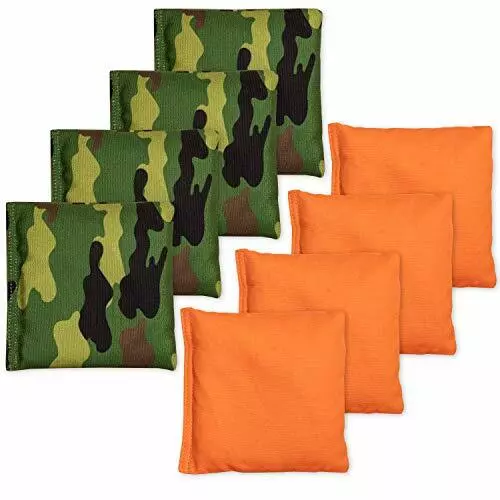 Weather Resistant Cornhole Bean Bags Set of 8 - 4 Camo & 4 Orange