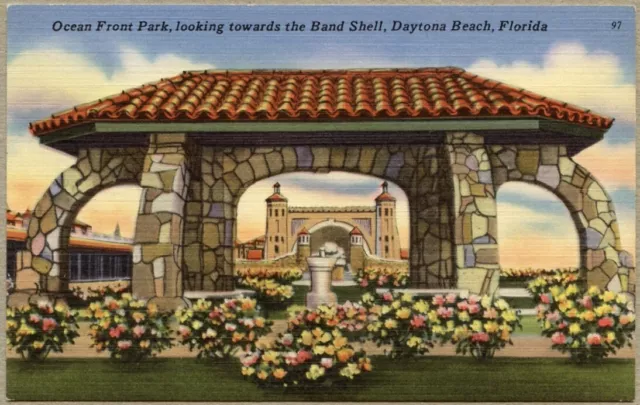 Daytona Beach FL Ocean Front Park Band Shell Florida Postcard