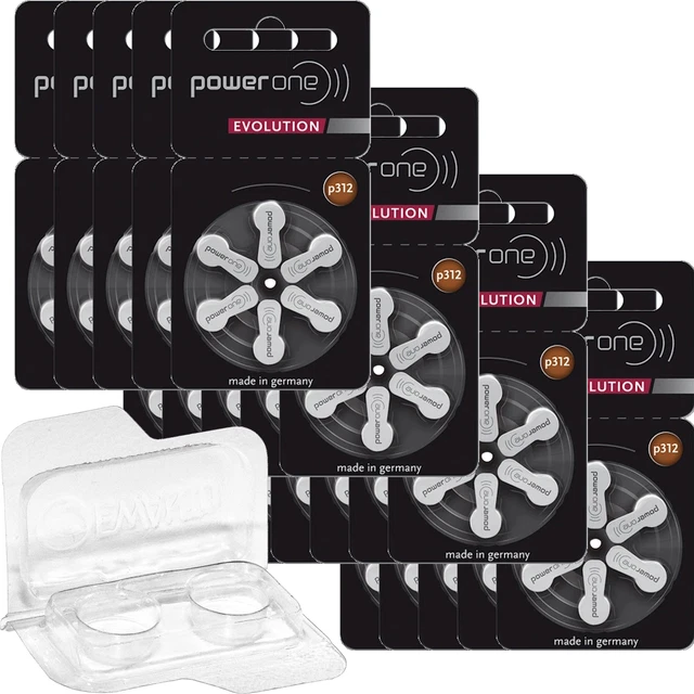 120 batterie per apparecchi acustici Power One Evolution P312 con scatola...