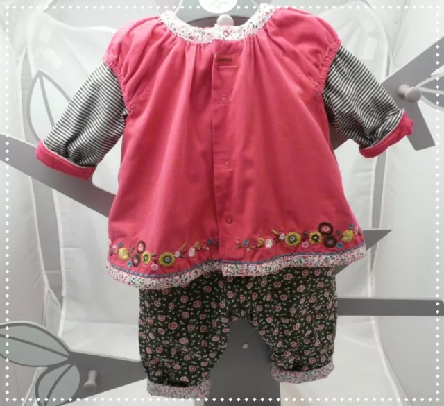 Catimini combinaison doublée deux en 1 fuschia marron fleurs bébé 3 mois 2