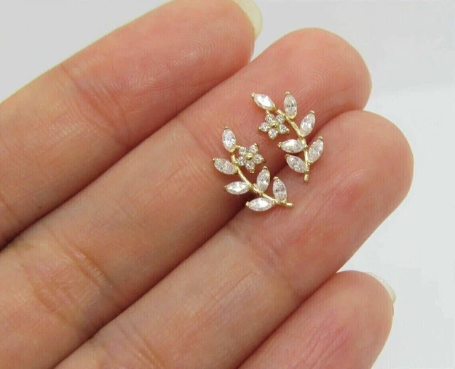 2.00 Ct Round Cut Simulated Diamond Leaf Stud Earrings 14k Yellow Gold Plated
