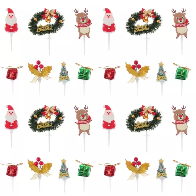 32 Pcs Christmas Cake Topper Plastic Xmas Fruit Picks Cupcake Toppers