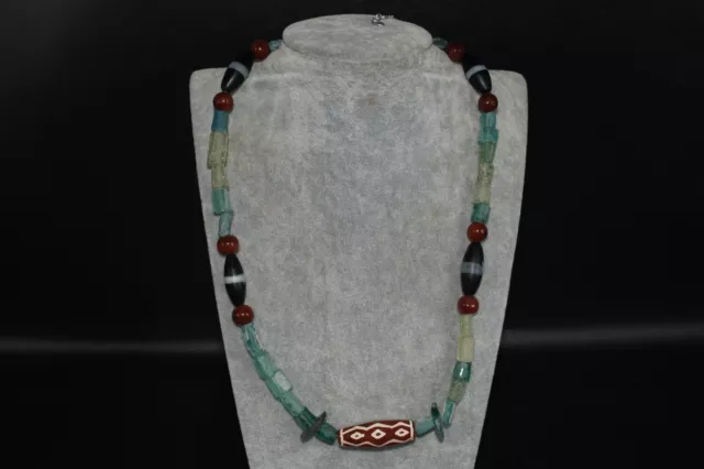 Beautiful Antique Old Etched Carnelian Pyu Chung Dzi Roman Glass Bead Necklace 2