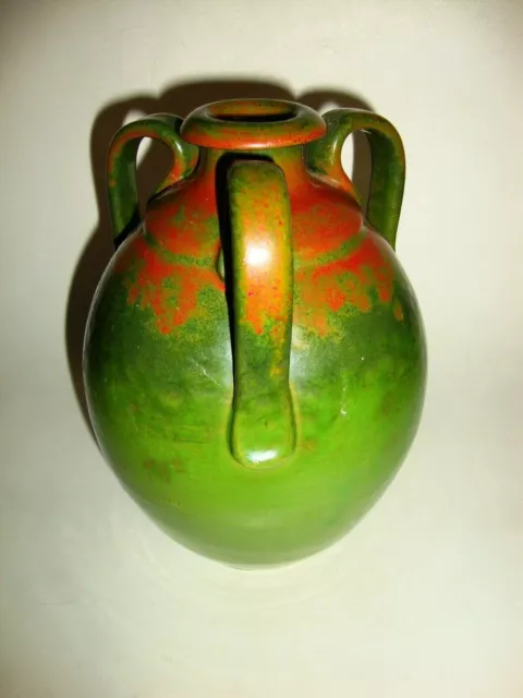 wunderschöne Art Nouveau Vintage Jugendstil Vase Keramik Henkelvase Grün Rot RaR
