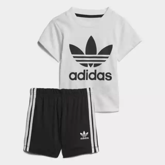 Adidas Originals Infant Trefoil T-Shirt Shorts Set Unisex Baby Kids Black/White