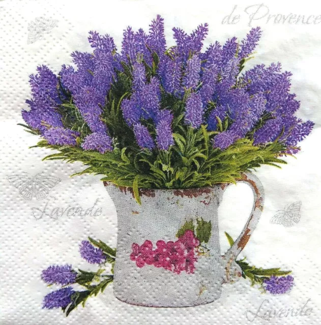 3X Paper Design Napkin Decoupage Craft Tissue Lavande Lavender Bunch Vintage Jar