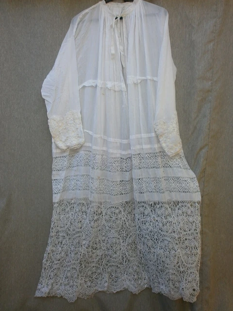 Chemisier Ancien En Linon (1910) - Dentelle à La Main, Taille 38, Blanc, Occasion