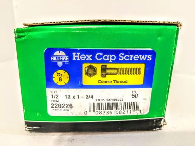 Hex Cap Screw Grade 8 Boulon Hexagonal Jaune Zinc 1/2 " -13 X 1-3/4 4.4cm Longs