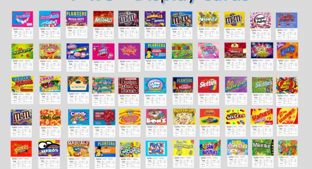 Candy Vending Machine Label Sticker with Nutrition Info 4" x 5"