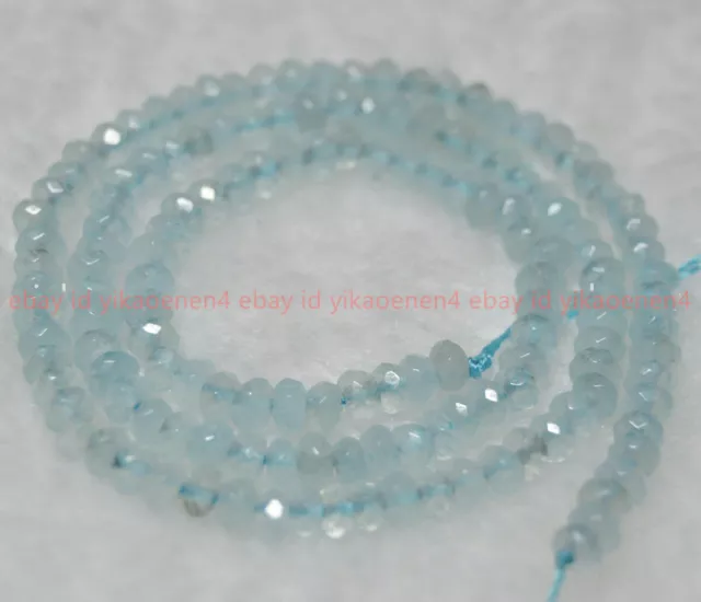 Faceted 4x6mm Natural Aquamarine Abacus Rondelle Loose Beads 15"