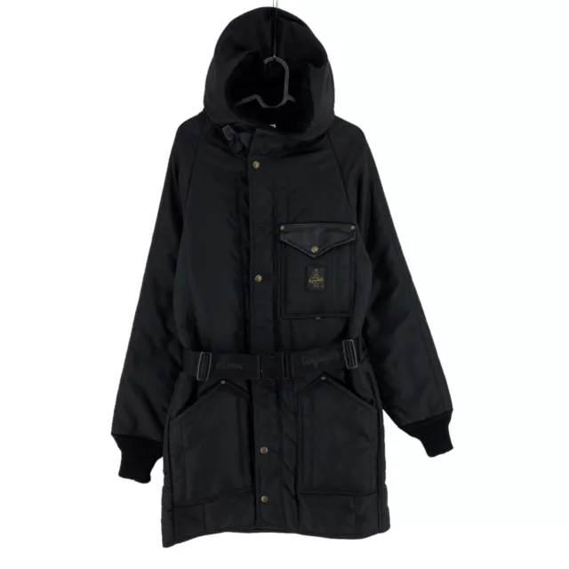 RefrigiWear Nero Parka Cappotto Giacca con Cappuccio TAGLIA S