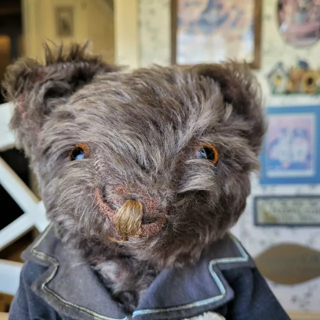 Antique Vintage rare brown gray mohair American Knickerbocker Teddy Bear 14in VG