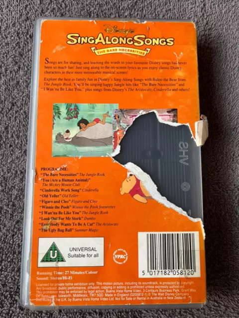DISNEY SING-ALONG SONGS THE BARE NECESSITIES VHS VIDEO TAPE Volume One ...