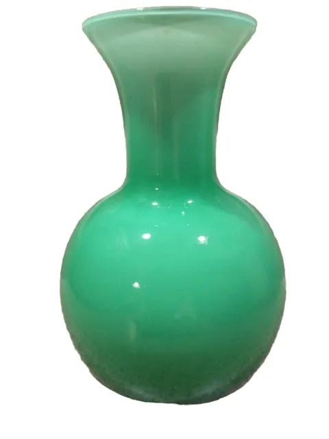 Vtg MCM Jade Opaline Hand Blown Cased Art Glass Vase Italian Style Murano?