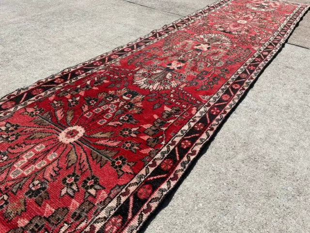 3x13 ANTIQUE RUNNER RUG WOOL HAND-KNOTTED vintage red handmade 3x12 2x13 3x14 ft