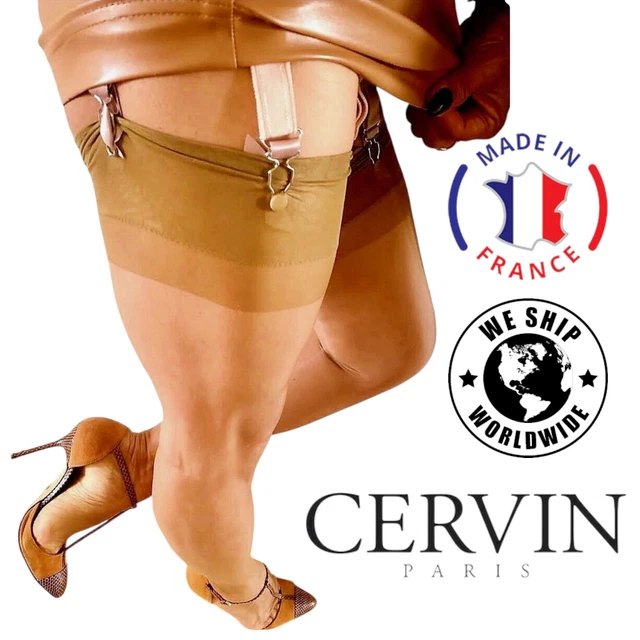 CERVIN Calze TAN Nero 100% Nylon Velate RHT Capri 15 Denari Senza