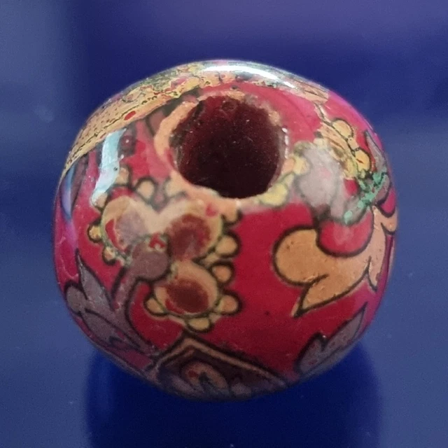 Antique Ojime Bead. Pottery Ceramic Multicolor Bead.