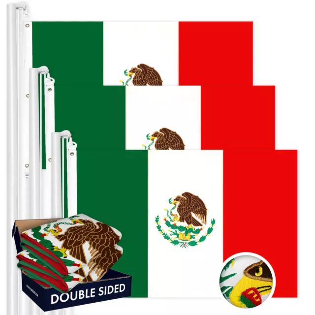 G128 3 Pack: Mexico Mexican Flag 5x8 Ft Double Sided Emb 210D Polyester 2-ply