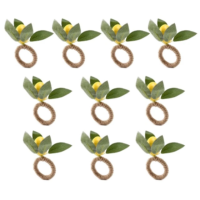 10 pz anelli tovaglioli fatti a mano limone giallo costiero con Vine Servie6422
