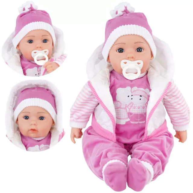 BiBi Doll Soft Bodied Baby Doll 20” with Sounds & Dummy Toy - “Pinky” White Coat