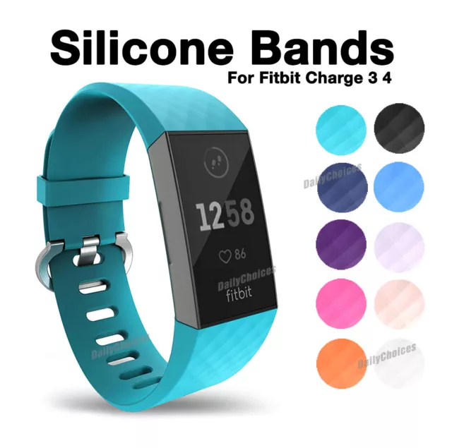 Fitbit Charge 3 4 Watch Soft Silicone Replacement Band Strap Diamond Texture AU 2