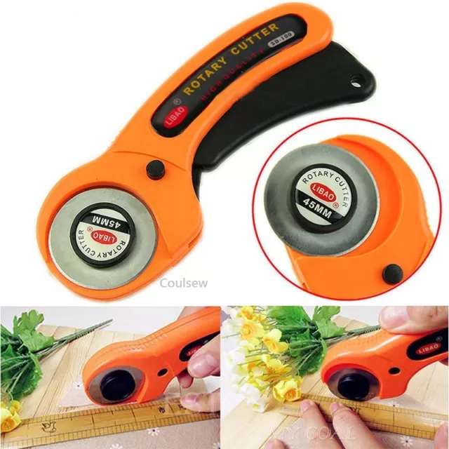 Deluxe 45mm Rotary Cutter Sewing Quilting Fabric Leather Paper Blade Safety Lock