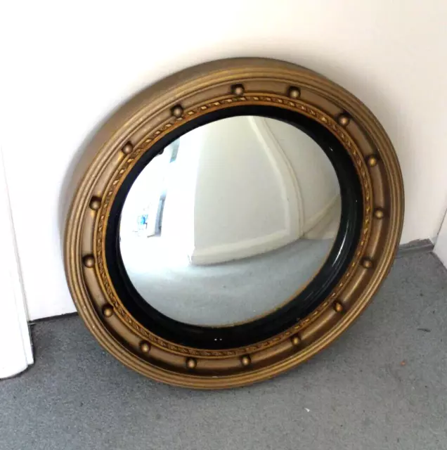 Mid 20th century Regency style large gilded porthole convex mirror