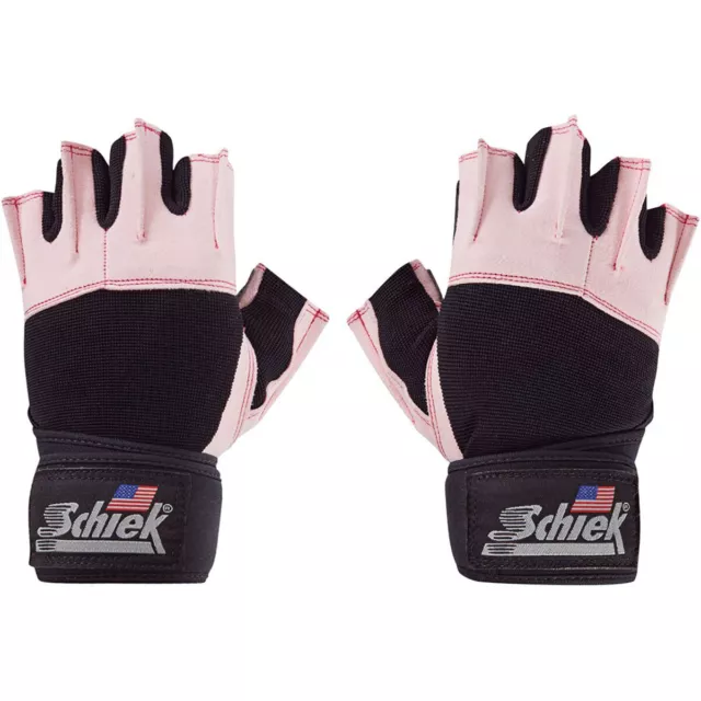 Gants de levage enveloppés au poignet Schiek Sports Platinum 3/4 doigts - rose/noir