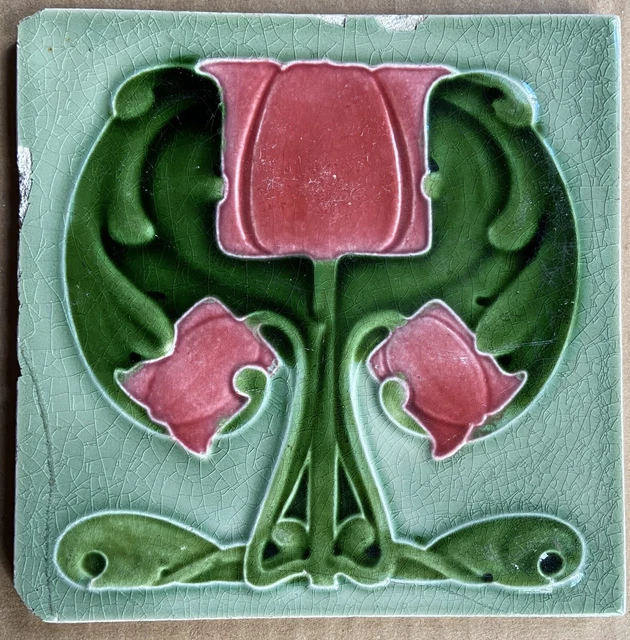 England - Antique Art Nouveau Majolica Tile C1900