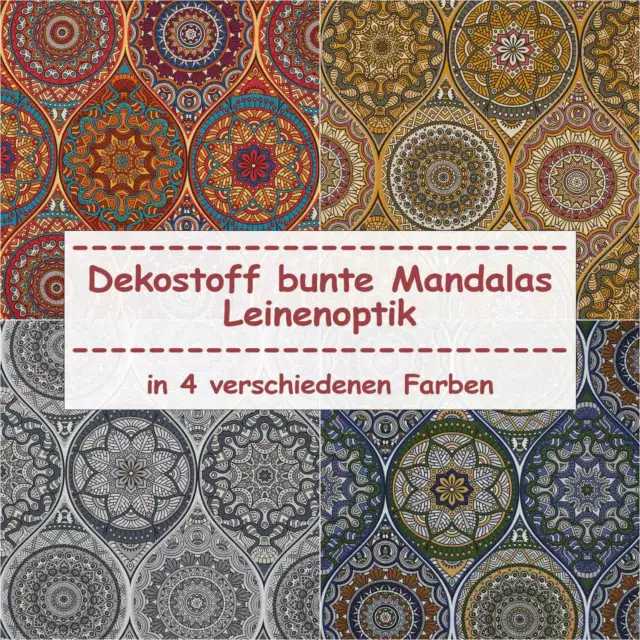 Dekostoff bunte Mandalas, Leinenoptik (Meterware ab 0,50m)