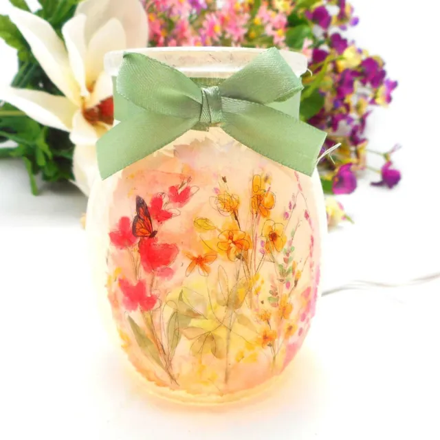 Stony Creek Decorative Lighted Glass Pastel Flowers Butterflies 4" Jar ATN80B