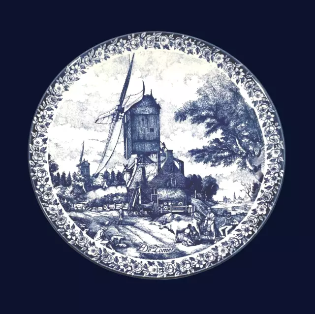 Delft Blauw Blue Delft's Holland Chemkefa De Zomer Windmill 11 5/8" Wall Plate