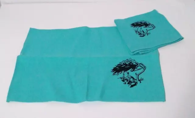 Vintage Placemat Napkin Set Turquoise Blue Coastal Beach House Cottage