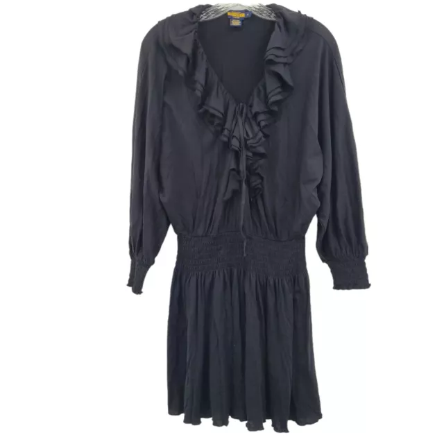 Ralph Lauren | Women's Ruffle-Neck Silk-Blend Rugby Dress Black | Small
