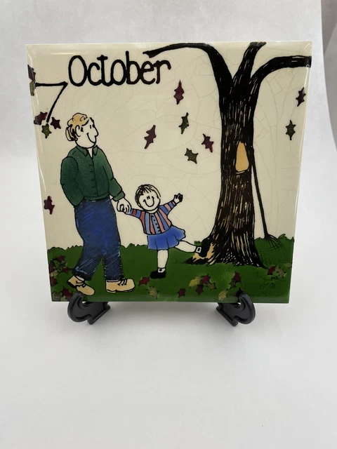 H&R JOHNSON October Calendar Tile Trivet by Nancy DeYoung 92 Made in England