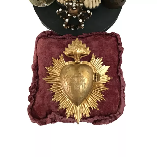 Sacred Heart, Metal Heart Milagro, Gold Heart Box, Ex Voto
