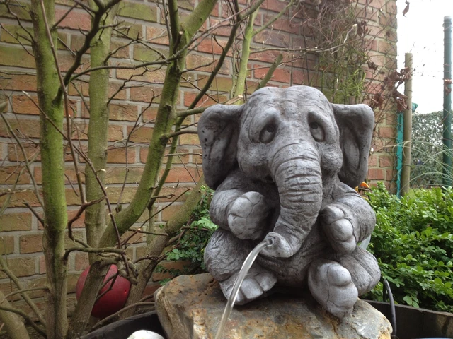 WASSERSPEIER ELEFANT Steinfigur Garten Deko Gartenfiguren Elefanten