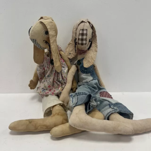 Vintage Rabbit Ragdoll Plush Soft Toys Set Collectable Beige x2 RMF52-SJT