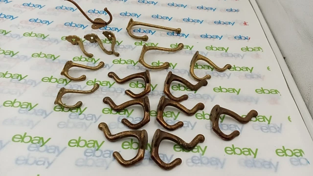 Vintage Brass  Hat  Coat Hooks Lot of 16