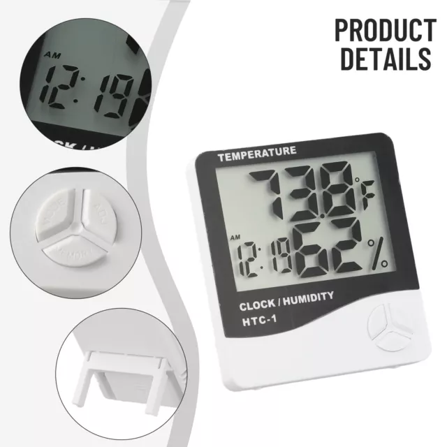 Room Thermometer Indoor Hygrometer Humidity Meter Digital LCD Display Clock