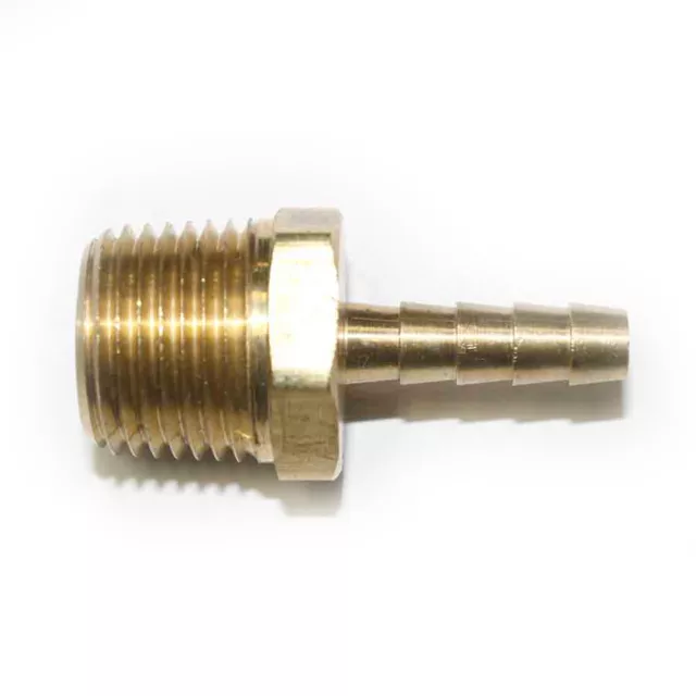 Brass Hose Barb Fitting, Connector, 1/4? Barb X 1/2? NPT Male End - FM84