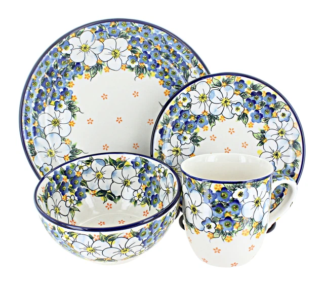 Blue Rose Polish Pottery Camillia 4 Piece Place Setting - Service for 1