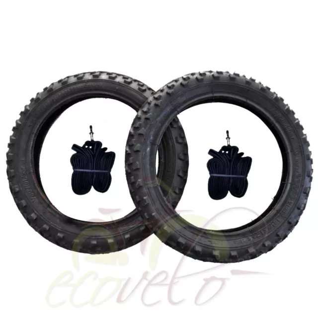 KIT 2 COPERTONI TASSELLATI + 2 CAMERE D'ARIA BICI 12 x 1/2 x 1.75 NERO BAMBINO