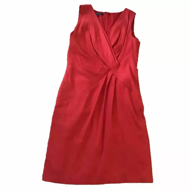 Lafayette 148 New York Linen Blend V-Neck Sheath Dress Womens 8 Red Sleeveless