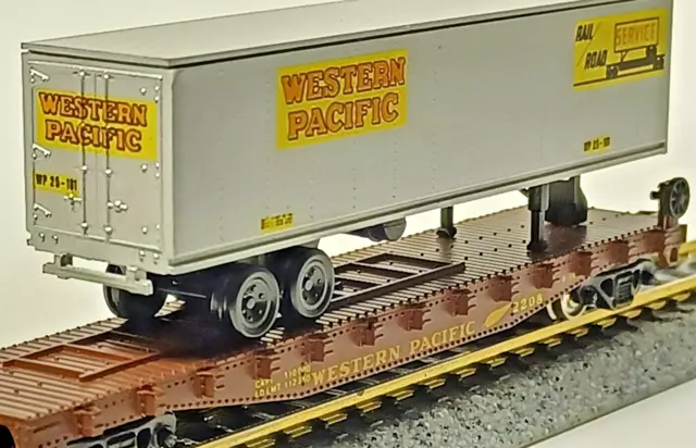 N Scale Con-Cor Western Pacific 50' TOFC Piggy-Back Flat Car w/ WP trailer - NEW