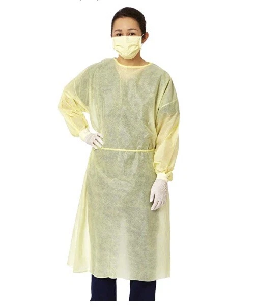 10 Yellow DISPOSABLE Isolation Gowns ELASTIC CUFF  PP, Medical Dental, BRAND NEW