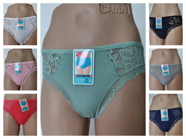 5-10 STÜCK Damen SLIP Unterhosen Unterwäsche Uni Spitze  Hipster Panty Baumwolle